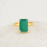 Green Onyx Ring - 8x12mm Rectangle - Gold Plated Ring - 925 Silver - Handcrafted Ring - Indian Jewelry - Jewelry for Girls - Gift for Teens